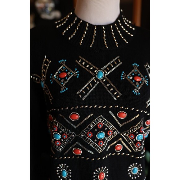 Vintage Studio C Collection Women's Southwestern Jeweled Mock Neck Sweater M - Picture 10 of 16